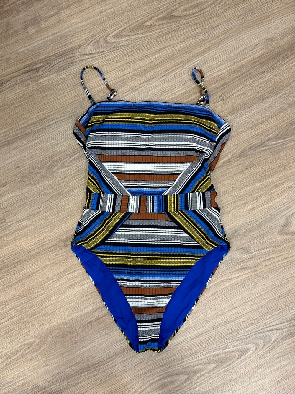 BECCA Multicolor Striped One-Piece Swimsuit with Belt